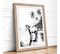 Horse at Water's Edge Coastal Framed Wall Art Print A2 (59.4×42cm) Oak,