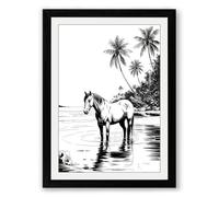 Horse at Water's Edge Coastal Framed Wall Art Print A3 (42×29.7cm) Black, Wall Decor for Living Room, Bedroom, Office & Home, Ready to Hang, Art Gift