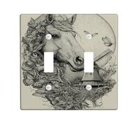 Horse Bathroom Double Light Switch Cover Plate, Nature Rustic Butterflies Winnowing Spring Beige Plastic Standard Size Toggle Light Switch Cover for Living Room Bedroom Home Office Decor