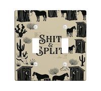 Horse Bathroom Double Light Switch Cover Plate, Western Rustic Outhouse Cactus Fall Beige Plastic Standard Size Decorative Wall Plates for New Apartment Home Bedroom Office Decor