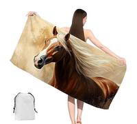 Horse Beach Towel 100x200 cm Large Animal Microfibre Beach Towel for Adult with Pockets, Absorbent, Quick Dry, Sand Free, Lightweight Travel Towels, Essentials Gift for Swimming, Camping, Gym, yj-445