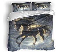 Horse Bedding Set For Kids Adults Black Super King Size Duvet Cover Sets 260×220Cm 3D Printed Soft Microfibre Polyester Comforter With Zipper Teens Quilt Cover 2 Pillowcases 50×75Cm