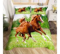 Horse Bedding Set Galloping Horse Comforter Cover for Kids Boys Girls Teens Soft 3D Wild Animal Duvet Cover Wildlife Style Bedspread Pcs Quilt Cover Double