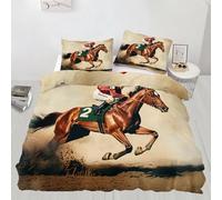 Horse Bedding Set, Horse Racing Soft and Comfortable Microfiber Duvet Cover, Competitive Sport Duvet Cover with Zipper + 2 Pillowcases (220x260cm)