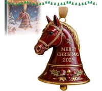 Horse Bell Ornament, Merry Christmas 2025, Hand-Painted Red Equestrian Decoration with Gold Bridle & Snowflake, Horse Head Bell, Xmas Elegant Unique Keepsake Tree Gift for Horses Lovers