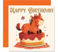Horse Birthday Cards - Animal Cake - Happy Birthday Card for Son Daughter Brother Sister Grandson Granddaughter Niece Nephew Cousin, 145mm Bday Greeting Cards