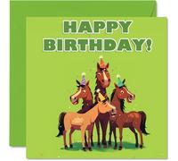 Horse Birthday Cards for Her Him - Party Animals Pyramid - Happy Birthday Card for Mum Dad Brother Sister Auntie Uncle Cousin Friend Family Colleague 145mm x 145mm Bday Greeting Cards