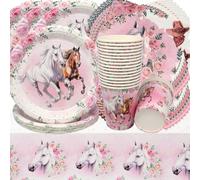 Horse Birthday Decoration, Doyomtoy Horse Party Tableware, Baby Shower, Children's Birthday Decoration, Birthday Plates, Cups, Napkins, Horse Birthday for Children, Party Decoration for 20 Guests