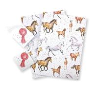 Horse Birthday Party 100% Recycled and Recyclable Eco Printed Gift Wrapping Paper - 2 sheets and 2 tags - Fun, Cute, Colourful Gift Wrap