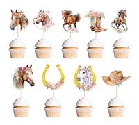 Horse Birthday Party Cake Decorations - 36 Pcs Western Theme Party Supplies Includes Horse, Cowboy Hats, Boots Cupcake Toppers for Wild West Decor Last Rodeo Hen Accessories for Kids and Girls