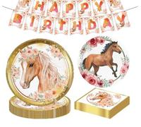 Horse Birthday Party Tableware Set for 10 Guests Horse Theme Party Decoration Supplies Include Paper Plates Napkins and Happy Birthday Banner (Yellow)