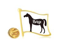 Horse Black And White Animal Golden Metal Flag Lapel Pin Badge