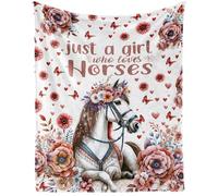 Horse Blanket, 60" x 50" Flannel Cute Horses Themed Stuffed Animal Colorful Throw, Soft Nap Throw Blanket for Home Boys Girls Women Horse Lovers