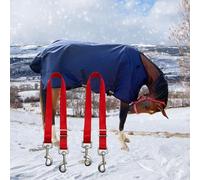 Horse Blanket Sheet Leg Straps， Adjustable Horse Leg Replacement Straps，with Metal Double Swivel Snaps, Adjustable Length from 24 to 42 Inch (Two Side Snaps)，Red 2 PCS