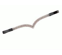 Horse Bling Browband for Bridle, V Shape, 5 Row Champagne and Clear Rhinestones, Black and Brown Leather, Dressage and Show Jumping (Brown, Cob)