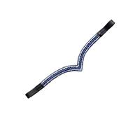 Horse Bling Browband for Bridle, V Shape, 5 Row Royal Blue and Clear Rhinestones, Black and Brown Leather, Dressage and Show Jumping (Brown, Pony)