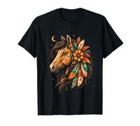 Horse Boho Floral Feather Moon Spirit Art Beautiful Women Value Graphic T-Shirt
