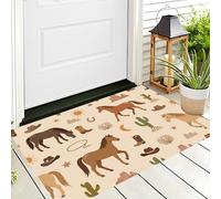 Horse Boots Cactus Door Mat Indoor & Outdoor - Non Slip Heavy Duty Doormats - Western Cowboy Theme Printed Mat - Perfect Dust Grabbing Shoes Scrapper Door Mats 40 x 60 cm