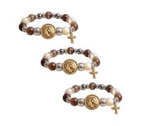 Horse Bracelet, Adjustable Christian Cross Bracelet With Natural Stone Beads,Christian Bracelet with Horse Pendant Cross Charm, Beaded Bracelets,Spiritual Religious Gift For Men Women，3PC