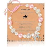 Horse Bracelet, Cute Horse Gifts for Girls Bracelet Adjustable with Card Pink White Beads, Aesthetic Girls Bracelets, Fashion Suitable for Giving Girl Birthday Commemorative Gifts