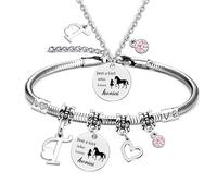 Horse Bracelet for Girls, Horse Gifts for Girls, 26 Initial Letters Horse Pendant Necklace Jewellery, Silver Girls and Horse Necklace for Girls, Horsey Things for Girls Horse Lovers (T)