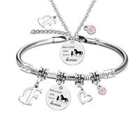 Horse Bracelet for Girls, Horse Gifts for Girls, 26 Initial Letters Horse Pendant Necklace Jewellery, Silver Girls and Horse Necklace for Girls, Horsey Things for Girls Horse Lovers (F)