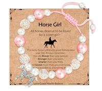 Horse Bracelet Gifts for Girls Women, Adjustable Pink Pearl Bracelets with Pendant and Affirmation Cards, Cute Kawaii Stuff Horses Lover Gifts for Daughter Granddaughter Niece Christmas Birthday