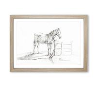Horse by The Gate by Jean Bernard Framed Print | A2 Oak Framed Wall Art | Ready to Hang | Modern Animal Picture | Living Room Bedroom Lounge Office