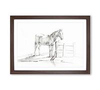 Horse by The Gate by Jean Bernard Framed Print | A2 Walnut Framed Wall Art | Ready to Hang | Modern Animal Picture | Living Room Bedroom Lounge Office