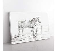 Horse By The Gate By Jean Bernard Vintage Canvas Wall Art Print Ready to Hang, Framed Picture for Living Room Bedroom Home Office Décor, 60x40 cm (24x16 Inch)
