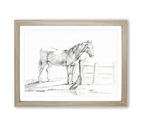 Horse By The Gate By Jean Bernard Vintage Framed Print | A2 Oak Framed Wall Art | Ready to Hang | Classic Animal Picture | Living Room Bedroom Lounge Office
