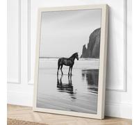 Horse by the Stack Coastal Canvas Wall Art Print 18x12 Inch (46 x 30 cm)