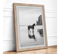 Horse by the Stack Coastal Framed Wall Art Print A2 (59.4×42cm) Oak, Wall