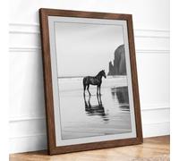 Horse by the Stack Coastal Framed Wall Art Print A2 (59.4×42cm) Walnut,