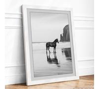 Horse by the Stack Coastal Framed Wall Art Print A4 (29.7×21cm) White,