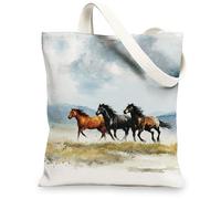 Horse Canvas Tote Bags Reusable Shopping Bags Art Animal Print Rustic Lightweight Washable Tote Bags with Shoulder Strap, white, 13x15 Inch