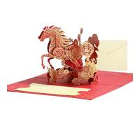 Horse Card - Trifold Score Line Crease Folding, Blank Interior Stationery Packet, Collectible Celebration Indoor Notice, 15x20CM Embossed Fibrous Parchment Slip| StallionMail for Friends & Parents