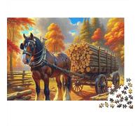 Horse Cart Autumn Forest 1000 Piece Jigsaw Puzzle Paper Jigsaw Puzzle for Adults Fall Scenery Stress Relief Home Decor Gift 38x26cm/1000pcs