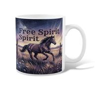 Horse Ceramic Coffee Mug, Nature Rustic Stars Grass None Violet Novelty Work Drinking Mugs with Handle Ideal for Friends Family Lovers Eldership Senior Co-Worker 11 Oz