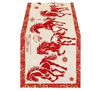 Horse Chinese New Year Table Runner 2026 Embroidered Floral Cloud Pattern, Lunar New Year Spring Festival Dining Table Decor for Home Party Indoor Outdoor Decoration(120x33cm/47.2x13in) (red 4)