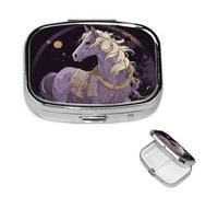 Horse Clip Art Pill Case Portable Square Pill Box 2 Compartment Pill Organizer Cute Travel Pill Container Vitamin Organizer for Purse Pocket Travel Gift