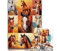 Horse Collage Jigsaw Puzzles for Adults 1000 Pieces,Help The Brain Exercise Addictive Toys to Cultivate Patience Great Gift (38x26cm)