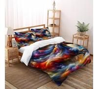 Horse Color Bedding Set 3D Digital Printing Animal Themes Wildlife Duvet Cover Set 3 Pieces Microfiber Comforter Cover Universal for All Seasons with Pillowcase Double(200x200cm)