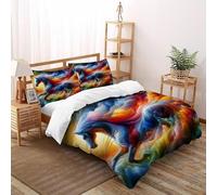 Horse Colorful Bedding Set 3D Digital Printing Animal Themes Wildlife Duvet Cover Set for Boys & Girls Chic Breathable Quilt Cover with Pillowcase Double(200x200cm)