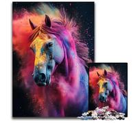Horse Colorful Powder Jigsaw Puzzles 1000 Pieces for Adults Impossible Jigsaw Puzzles for Adults Home Decor Brain Teaser Game for Teenagers Family Interaction 1000 PCS(38x26cm)