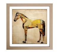 Horse Constructivism No.2 Framed Print | 18x18 Inch Oak Framed Wall Art | Ready to Hang | Modern Animal Picture | Living Room Bedroom Lounge Office