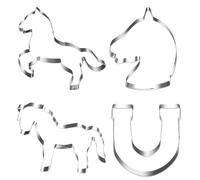 Horse Cookie Cutters, Set of 4, Horse Shape Cookie Cutter Set, Stainless Steel Cookie Cutter, Horseshoe, Horse Head Biscuit Cutter, Pony Cookie Cutter Gifts for Children Baking Fondant Cakes