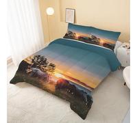 Horse Coverless Duvet Single 7.5 Tog, Sunset Soft Hypoallergenic Quilt for Kids Boys Girls, Nature Lightweight Comforter Set for All Seasons, Easy Care Bedding Single Bed Size Q&92
