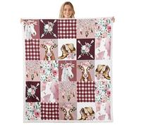 Horse Cow Throw Blanket Twin 60x80 Watercolor Pink Rose Boho Dreamcatcher Fleece Blanket for Kids Teens Adults Retro Grid Wild Animals Rustic Style Fuzzy Blanket for Housewarming