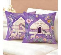 Horse Cushion Covers 35 x 35 cm Set of 2, Purple Cushions with Hidden Zip, Comfort Soft Square Pillow Cases, Outdoor Waterproof Velvet Cushion Covers, Decorative Pillows for Sofa, Living Room K6-243